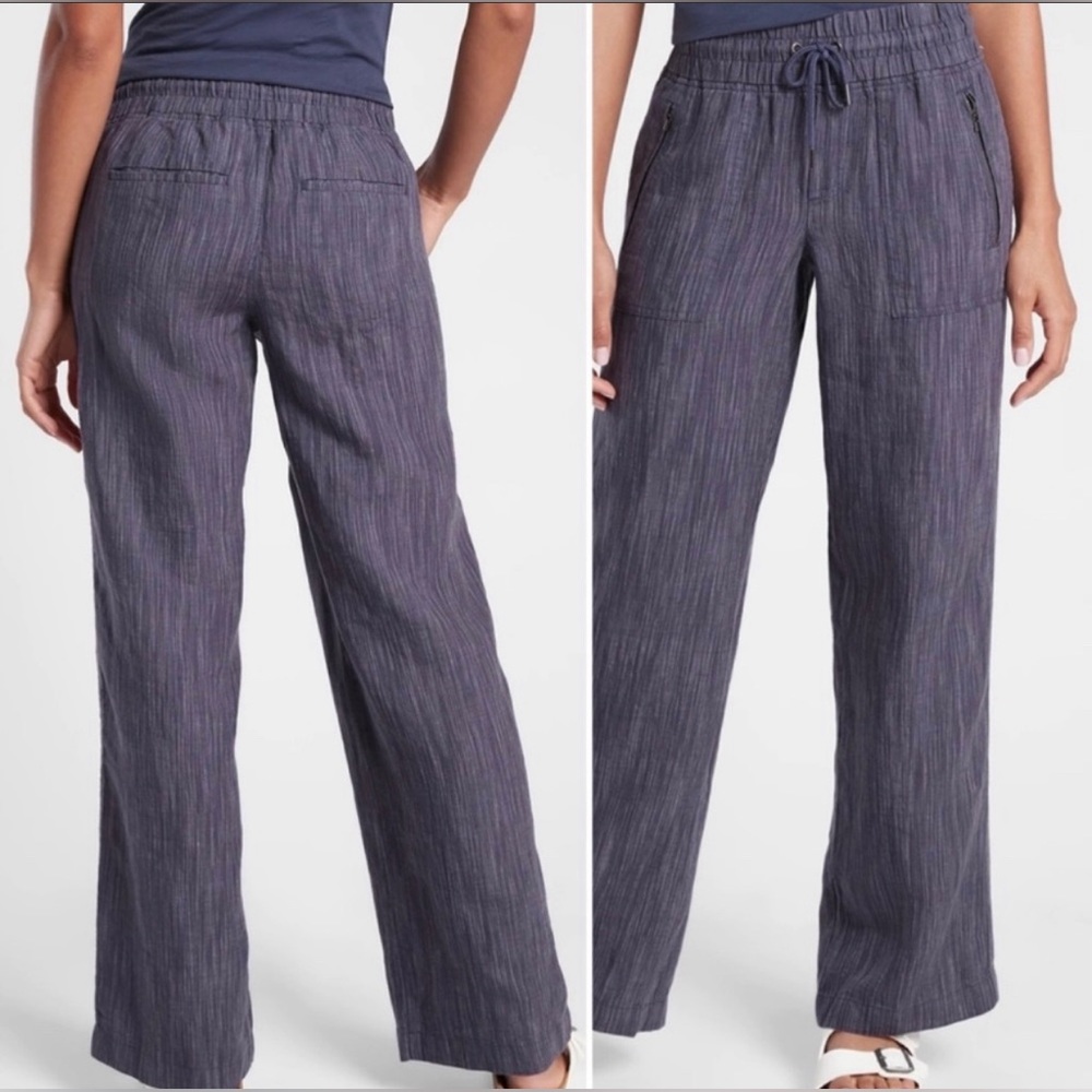 Athleta Linen Cabo Textured Wide Leg Pants Elastic Waist Casual Size 22